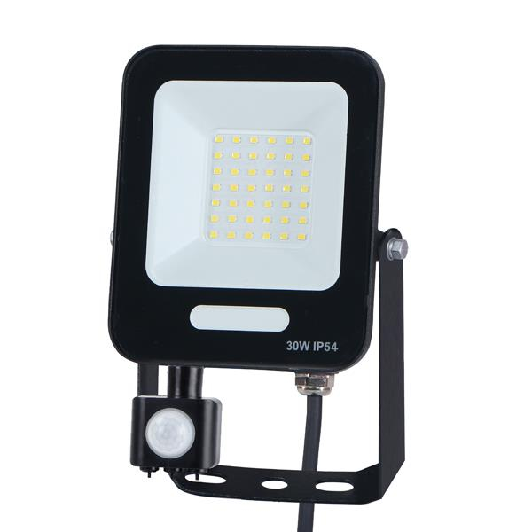 ΠΡΟΒΟΛΕΑΣ LED 30W SMD ΜΕ ΠΕΡΙΣΤΡΕΦΟΜΕΝΟ ΑΝΙΧΝΕΥΤΗ ΚΙΝΗΣΗΣ ΜΑΥΡΟΣ IP54 6500K PLUS