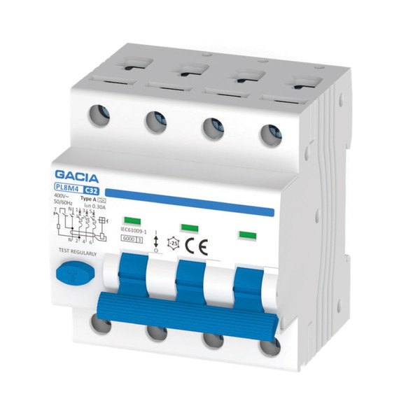 ΡΕΛΕ RCBO ΤΕΤΡΑΠΟΛΙΚΟ 6A 6kA 30mA 3P+N C GACIA TYPE A