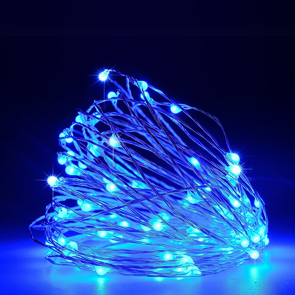 XMAS ΛΑΜΠΑΚΙ ΣΕΙΡΑ 100 MINI LED ΜΕΤΑΣΧΗΜΑΤΙΣΤΗ ΣΤΑΘΕΡΟ ΑΣΗΜΙ ΧΑΛΚΙΝΟ ΚΑΛΩΔΙΟ ΜΠΛΕ LED ΑΝΑ 10cm ΠΑΡΟΧΗ 5m ΙΡ44