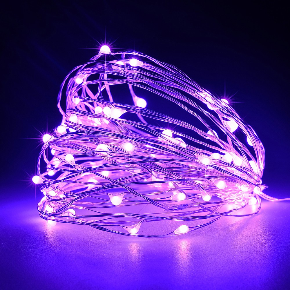 XMAS ΛΑΜΠΑΚΙ ΣΕΙΡΑ 100 MINI LED ΜΕΤΑΣΧΗΜΑΤΙΣΤΗ ΣΤΑΘΕΡΟ ΑΣΗΜΙ ΧΑΛΚΙΝΟ ΚΑΛΩΔΙΟ ΜΩΒ LED ΑΝΑ 10cm ΠΑΡΟΧΗ 5m ΙΡ44