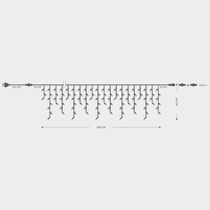 XMAS ΛΑΜΠΑΚΙ ΒΡΟΧΗ 144 LED 5mm ΜΕ ΚΑΛΥΜΜΑ 230V 3 ΕΠΕΚΤΑΣΕΙΣ ΕΩΣ 8 ΣΕΤ ΠΡΑΣΙΝΟ ΚΑΟΥΤΣΟΥΚ ΚΑΛΩΔΙΟ ΛΕΥΚΟ LED (H60 x L300cm 5/7/5/7) ΠΑΡΟΧΗ 1.5m ΙΡ65