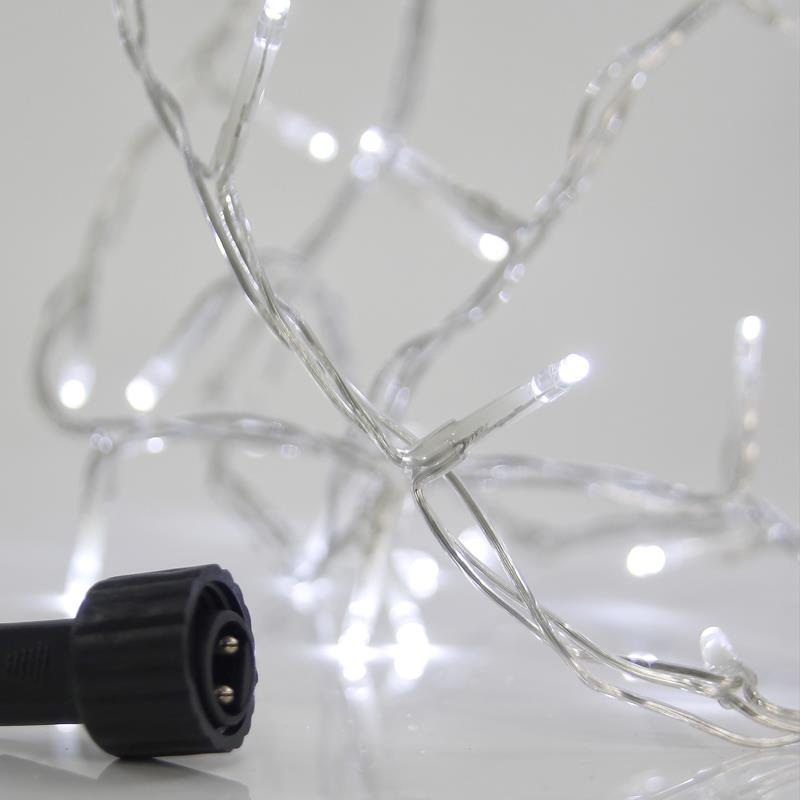 XMAS ΛΑΜΠΑΚΙ ΣΕΙΡΑ 100 LED 3mm 31V ΜΕΤΑΣΧΗΜΑΤΙΣΤΗ 4 ΕΠΕΚΤΑΣΕΙΣ ΕΩΣ 3 ΣΕΤ ΔΙΑΦΑΝΟ PVC ΚΑΛΩΔΙΟ ΛΕΥΚΟ LED ΑΝΑ 5cm ΠΑΡΟΧΗ 3m ΙP44
