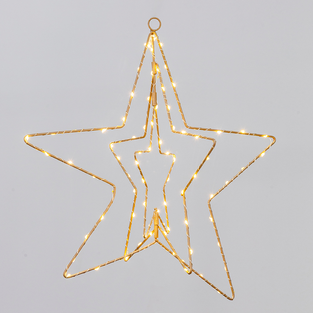 XMAS ΦΩΤΙΖΟΜΕΝΟ ΤΡΙΠΛΟ ΑΣΤΕΡΙ 40cm 90 MINI LED 4.5V ΜΕΤΑΣΧΗΜΑΤΙΣΤΗ TIMER ΣΑΜΠΑΝΙ ΜΕΤΑΛΛΙΚΟΣ ΣΚΕΛΕΤΟΣ ΑΣΗΜΙ ΧΑΛΚΙΝΟ KAΛΩΔIO ΘΕΡΜΟ ΛΕΥΚΟ LED & ΘΕΡΜΟ ΛΕΥΚΟ FLASH LED ΠΑΡΟΧΗ 3m IP44