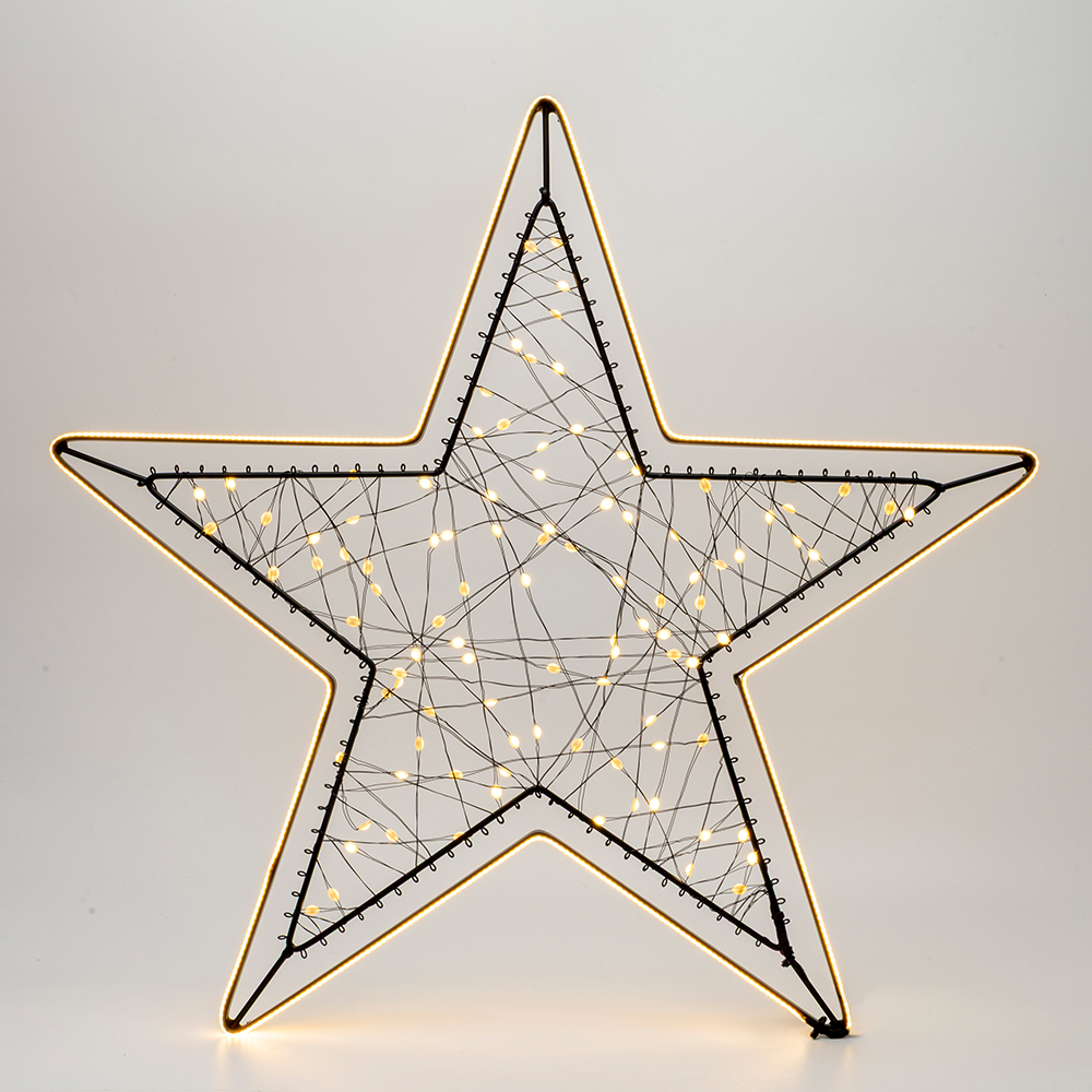 XMAS ΦΩΤΙΖΟΜΕΝΟ ΑΣΤΕΡΙ COB LED ΤΑΙΝΙΑ 1.7m ΜΕ 100 MINI LED ΜΕΤΑΣΧΗΜΑΤΙΣΤΗ  ΜΑΥΡΟΣ ΜΕΤΑΛΛΙΚΟΣ ΣKEΛETOΣ  ΜΑΥΡΟ ΧΑΛΚΙΝΟ ΚΑΛΩΔΙΟ ΘΕΡΜΟ ΛΕΥΚΟ LED ΠΑΡΟΧΗ 3m 48x45cm IP44