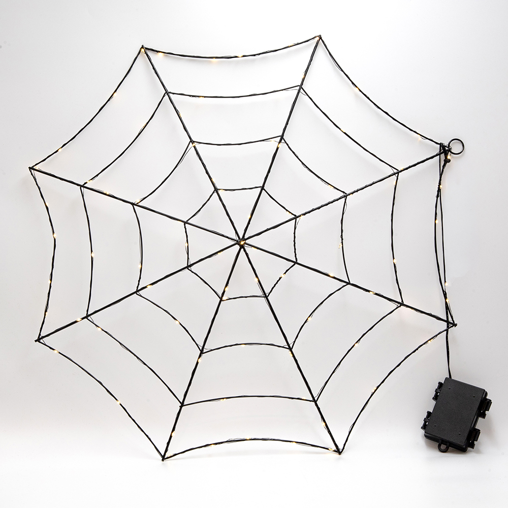 HALLOWEEN ΦΩΤΙΖΟΜΕΝΟΣ ΙΣΤΟΣ ΑΡΑΧΝΗΣ 57cm 80 MINI LED ΜΠΑΤΑΡΙΑΣ 3AA ΧΡΟΝΟΔΙΑΚΟΠΤΗ ΜΑΥΡΟ ΧΑΛΚΙΝΟ ΚΑΛΩΔΙΟ ΜΑΥΡΟΣ ΜΕΤΑΛΛΙΚΟΣ ΣΚΕΛΕΤΟΣ ΘΕΡΜΟ ΛΕΥΚΟ LED ΠΑΡΟΧΗ 30cm IP44