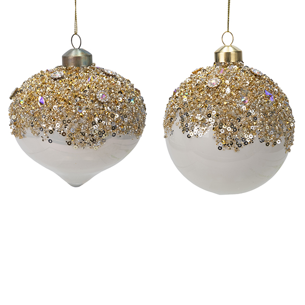ΜΠΑΛΑ ΓΥΑΛΙΝΗ ΛΕΥΚΗ ΠΑΣΠΑΛΙΣΜΕΝΗ ΜΕ ΧΡΥΣΟ GLITTER 2 ΣΧΗΜΑΤΑ ΣΕΤ 4ΤΜΧ 10cm
