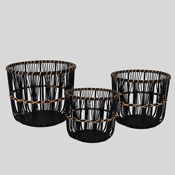 S/3 ΚΑΛΑΘΙΑ ΨΑΘΙΝΑ ΜΑΥΡΑ 36.5x36.5x30cm/ 31.5x31.5x26.5cm/ 26.5x26.5x23cm